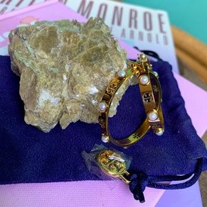 NWOT Tory Burch Gold and Pearl Hoop Earrings